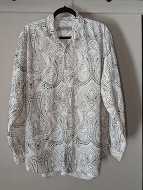 Etro Paisley Button Up Shirt Men’s 2XL XXL Made in Italy White Black Luxury